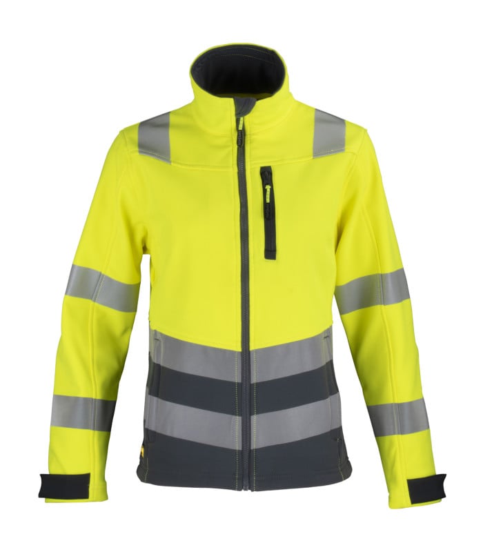 Chaqueta Softshell Alta Visibilidad Manga Larga Mujer - Amarillo Flúor / Azul Marino