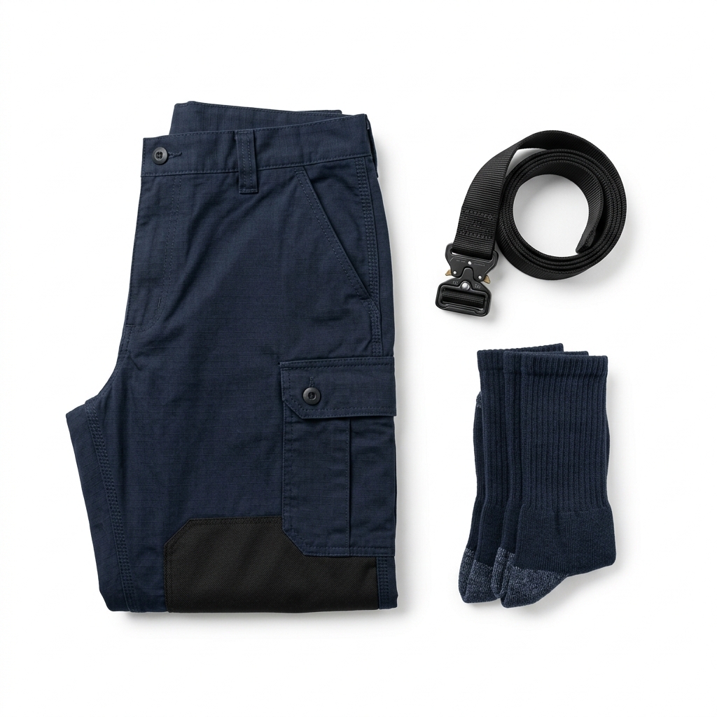 Kit Pantalón Cargo Mañío + Cinturón + Calcetines Hombre - Azul Marino / Negro