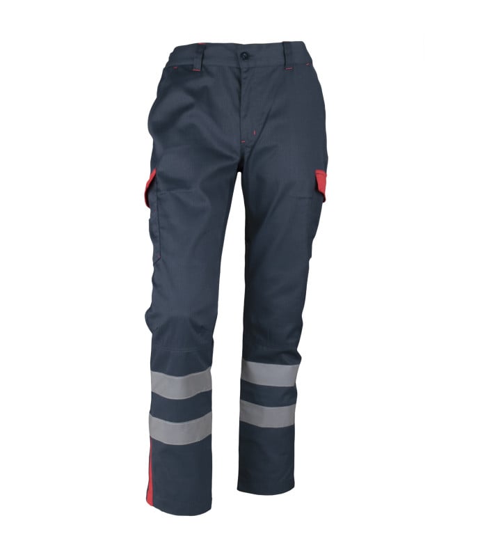 Pantalón Cargo Gabardina Bicolor C/Cinta Practical Line - Gris Oscuro / Rojo