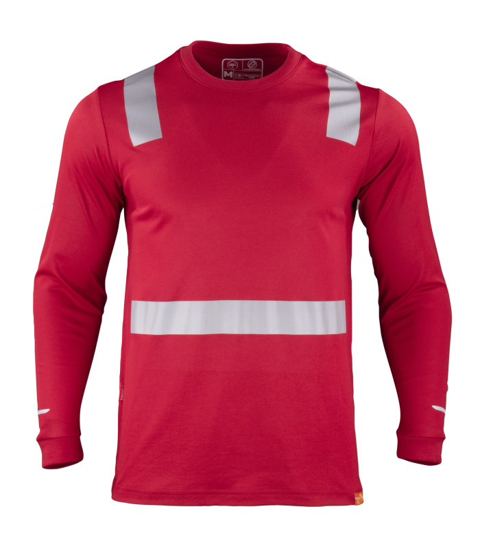 Polera Híbrida con Cinta Reflectiva Manga Larga Hombre - Rojo