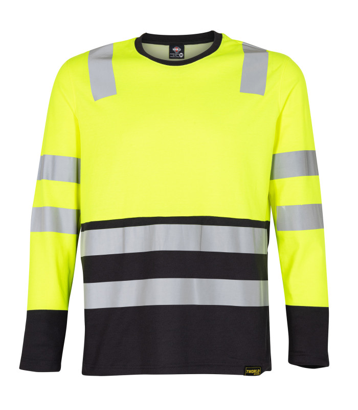 Polera Híbrida Hi-Vis Bicolor Manga Larga Hombre - Amarillo Flúor / Azul Marino