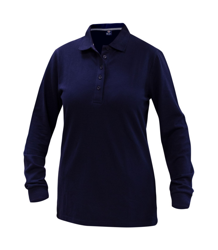 Polera Polo Comfort Spandex Manga Larga Mujer - Azul