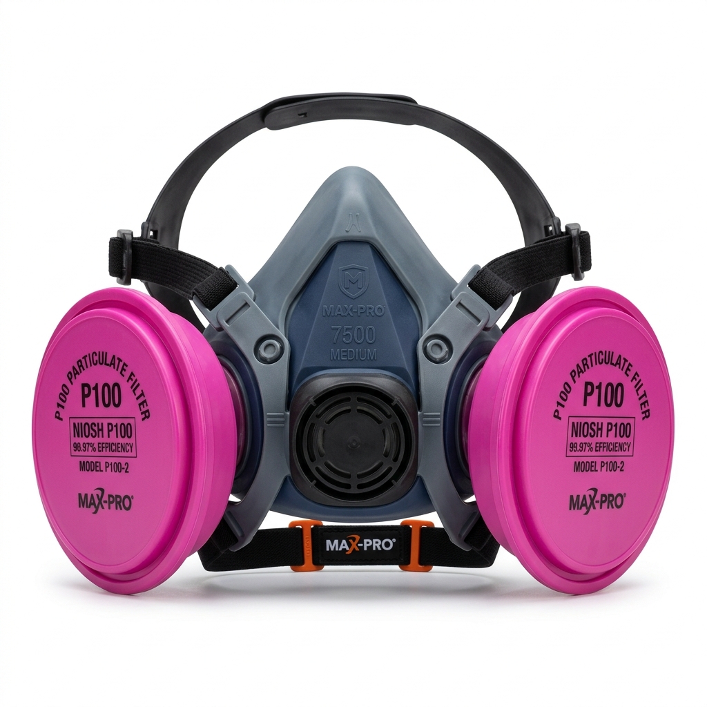 Respirador Medio Rostro Silicona Doble Vía + Filtros P100 